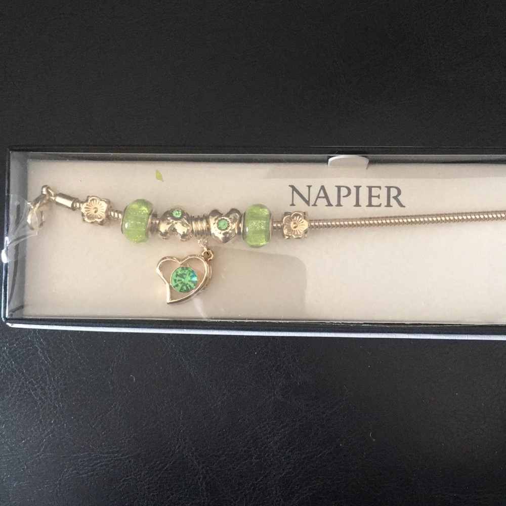Napier Emerald Green & Gold Sliding Charm Bracelet
